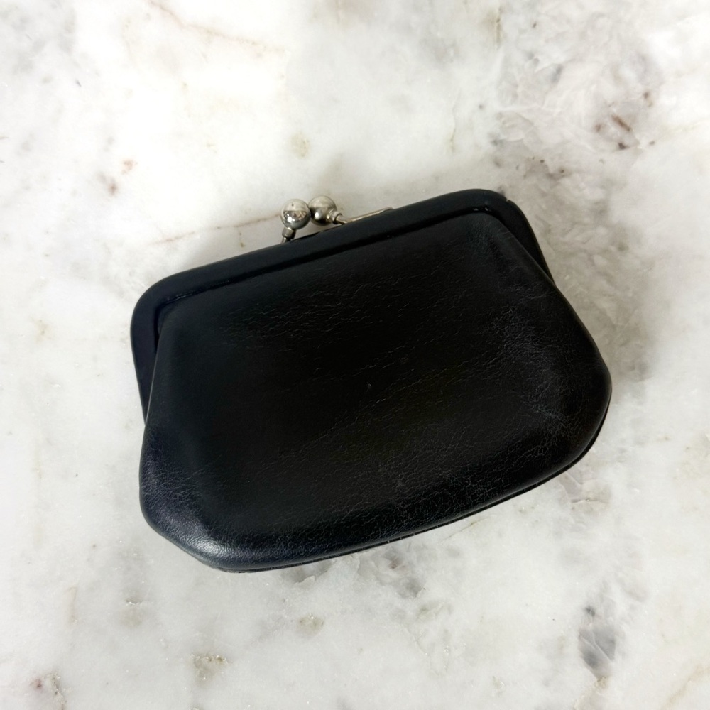 Vintage Coach Kisslock Change Purse Coin Wallet Black Leather 80’s
